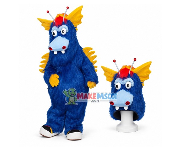 The Blue Furry Dragon With Gills Mascot Costume