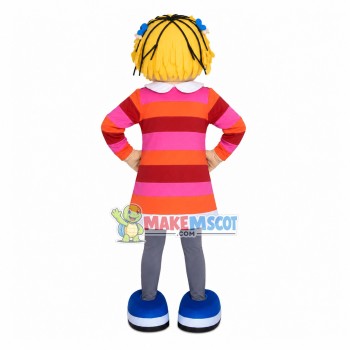 Lively Girl In The Striped Blouse Dress Mascot Costume