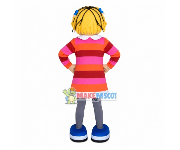 Lively Girl In The Striped Blouse Dress Mascot Costume Lively Girl In The Striped Blouse Dress Mascot Costume