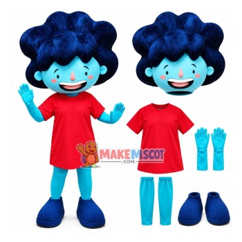 Curly Hair Blue Girl Cartoon Mascot Costume Curly Hair Blue Girl Cartoon Mascot Costume