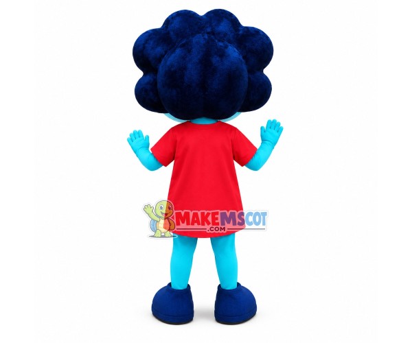 Curly Hair Blue Girl Cartoon Mascot Costume