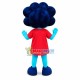 Curly Hair Blue Girl Cartoon Mascot Costume