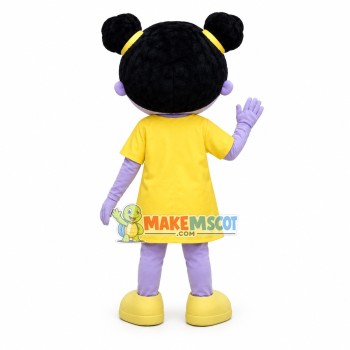 Purple Girl Doll In Printed Dress Mascot Costume