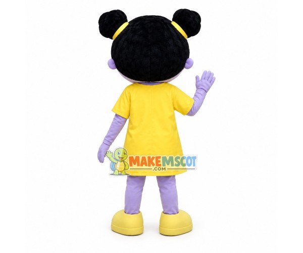 Purple Girl Doll In Printed Dress Mascot Costume
