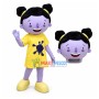Purple Girl Doll In Printed Dress Mascot Costume