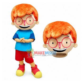 Clever Boy Student With Pink Glasses Mascot Costume Clever Boy Student With Pink Glasses Mascot Costume
