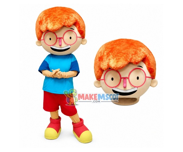 Clever Boy Student With Pink Glasses Mascot Costume Clever Boy Student With Pink Glasses Mascot Costume