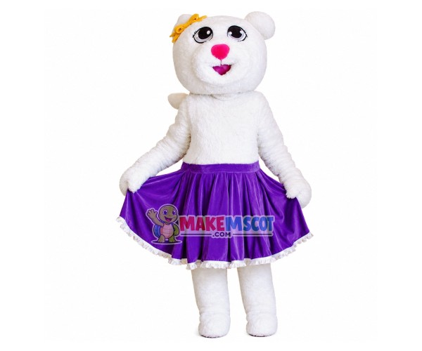 Actor Bear Wearing Purple Skirt Mascot Costume Actor Bear Wearing Purple Skirt Mascot Costume