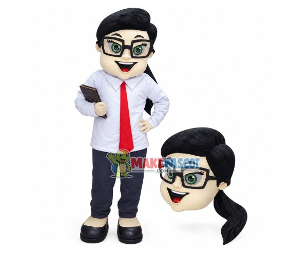 Kind Senior Sister With Ponytail Mascot Costume