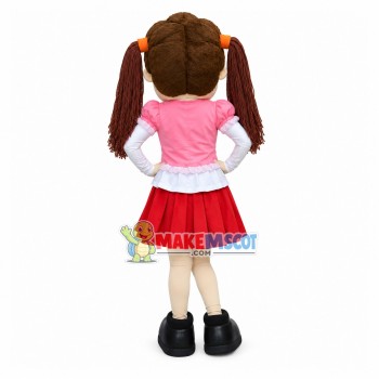 Pretty Girl Student With Double Ponytails Mascot Costume