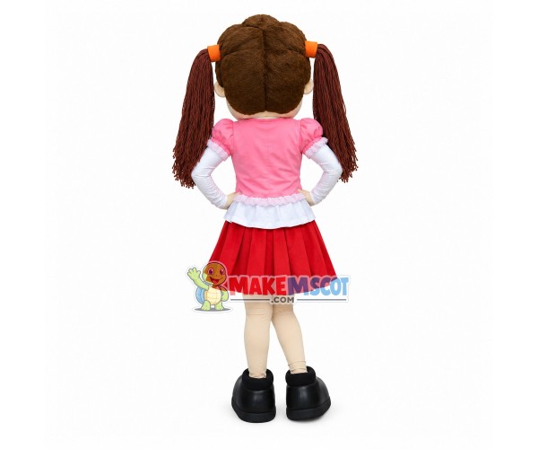 Pretty Girl Student With Double Ponytails Mascot Costume Pretty Girl Student With Double Ponytails Mascot Costume