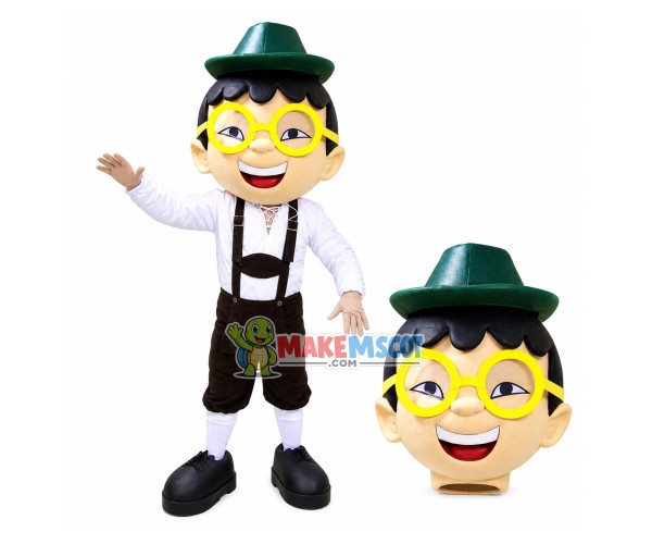 Gentle Boy With Round Glasses Mascot Costume Gentle Boy With Round Glasses Mascot Costume