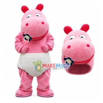 Baby Pink Hippo Wearing Diapers Mascot Costume