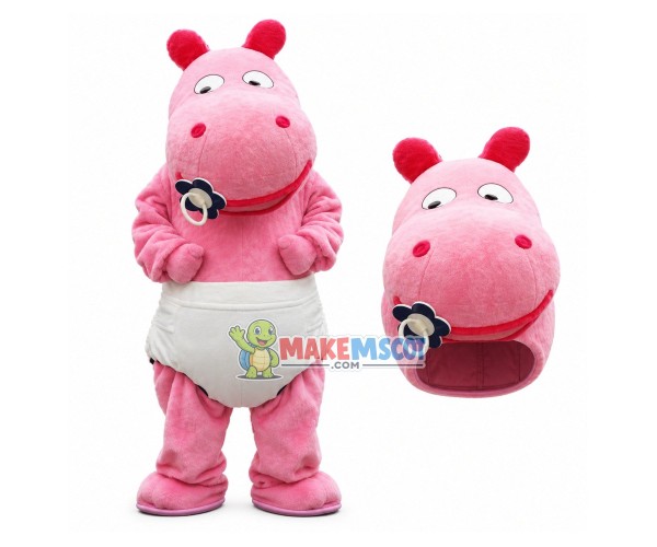 Baby Pink Hippo Wearing Diapers Mascot Costume Baby Pink Hippo Wearing Diapers Mascot Costume