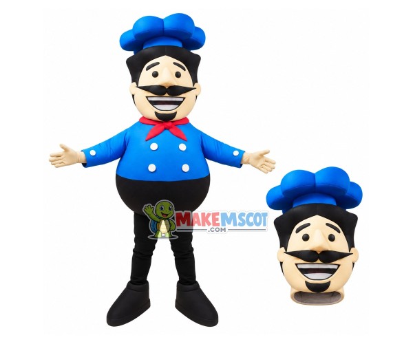 Bearded Chef Wearing Blue Uniform Mascot Costume Bearded Chef Wearing Blue Uniform Mascot Costume