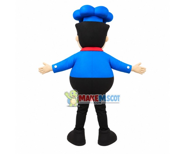 Bearded Chef Wearing Blue Uniform Mascot Costume