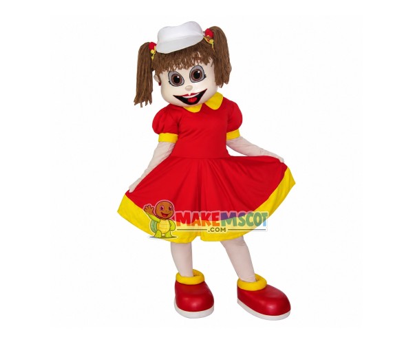Campus Girl Singer In Red Bud Dress Mascot Costume Campus Girl Singer In Red Bud Dress Mascot Costume