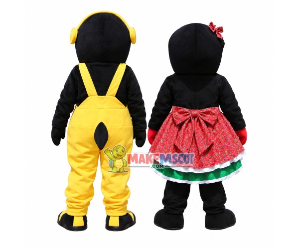 Black Penguin Partner On Radio Show Mascot Costume Black Penguin Partner On Radio Show Mascot Costume