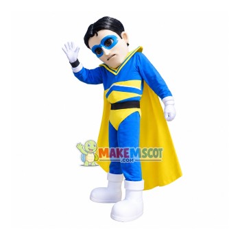Superhero In Blue Blindfold Mascot Costume