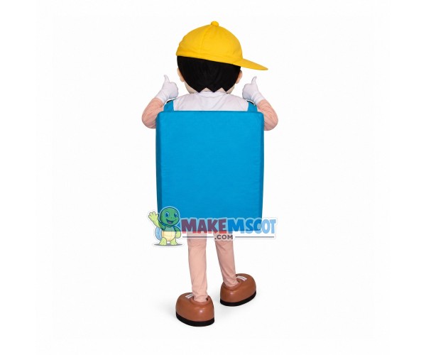 Helpful Boy Holding Big Box Mascot Costume Helpful Boy Holding Big Box Mascot Costume
