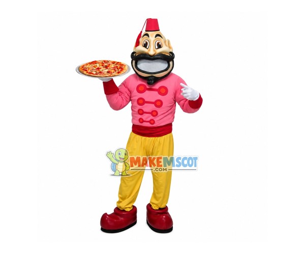 Restaurant Clerk Holding Pizza Mascot Costume Restaurant Clerk Holding Pizza Mascot Costume