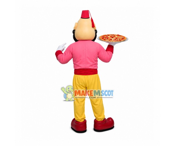 Restaurant Clerk Holding Pizza Mascot Costume Restaurant Clerk Holding Pizza Mascot Costume