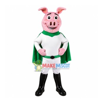 Pink Pig Wearing Super Outfit Mascot Costume