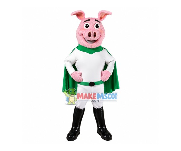 Pink Pig Wearing Super Outfit Mascot Costume Pink Pig Wearing Super Outfit Mascot Costume