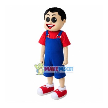 Lively Boy Wearing Ring Overalls Mascot Costume Lively Boy Wearing Ring Overalls Mascot Costume