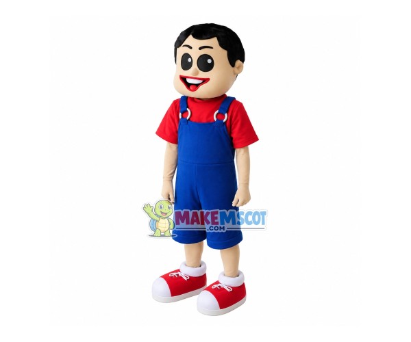 Lively Boy Wearing Ring Overalls Mascot Costume Lively Boy Wearing Ring Overalls Mascot Costume