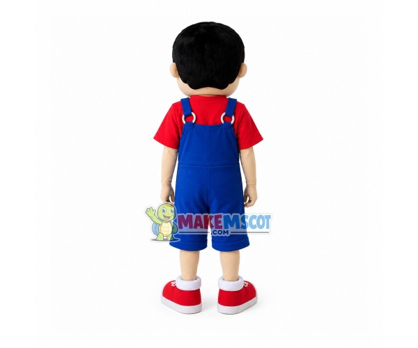 Lively Boy Wearing Ring Overalls Mascot Costume Lively Boy Wearing Ring Overalls Mascot Costume