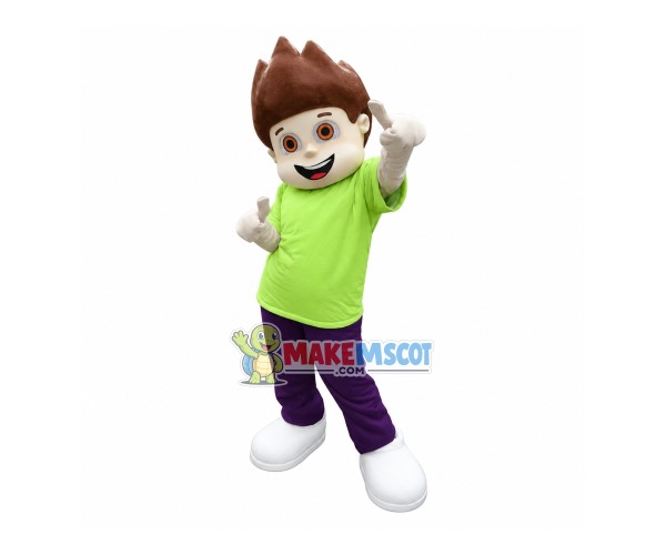 Delightful Boy In The Green Shirt Mascot Costume Delightful Boy In The Green Shirt Mascot Costume