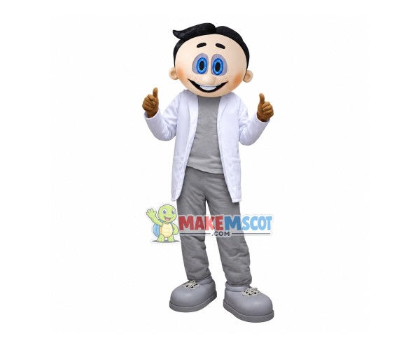 Blue Eyed Man With Smile Face Mascot Costume Blue Eyed Man With Smile Face Mascot Costume