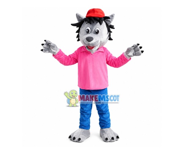 Gray Little Wolf Wearing Fashion Suit Mascot Costume
