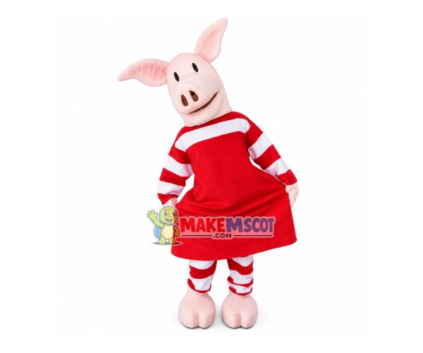 Elegant Pig In Striped Tunic Dress Mascot Costume Elegant Pig In Striped Tunic Dress Mascot Costume