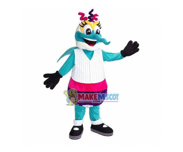 Lake Blue Bee With Curly Hair Mascot Costume Lake Blue Bee With Curly Hair Mascot Costume