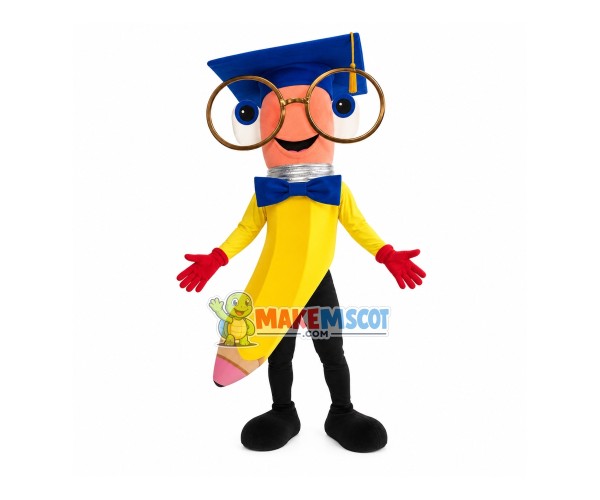 Doctor Crooked Yellow Pencil Mascot Costume Doctor Crooked Yellow Pencil Mascot Costume