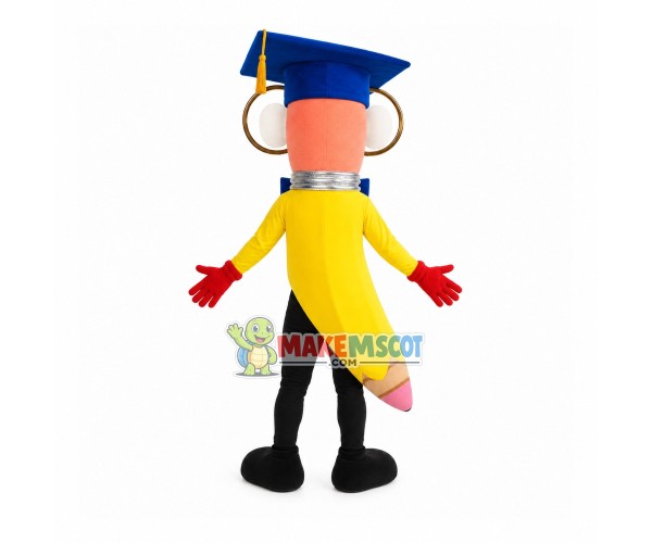 Doctor Crooked Yellow Pencil Mascot Costume Doctor Crooked Yellow Pencil Mascot Costume