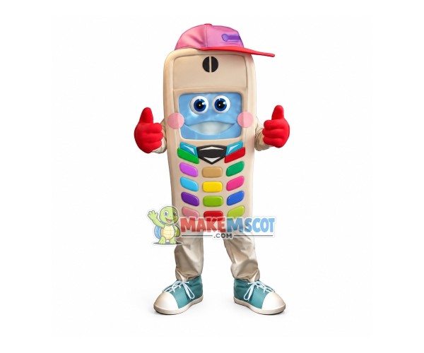 Old Version Phone With Colored Buttons Mascot Costume Old Version Phone With Colored Buttons Mascot Costume