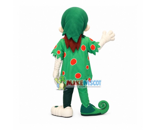 Elf In Tattered Spotted Top Mascot Costume Elf In Tattered Spotted Top Mascot Costume