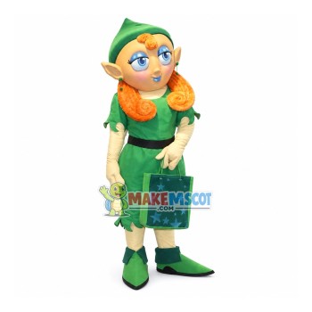 Christmas Female Elf With Blue Eyeshadow Mascot Costume Christmas Female Elf With Blue Eyeshadow Mascot Costume