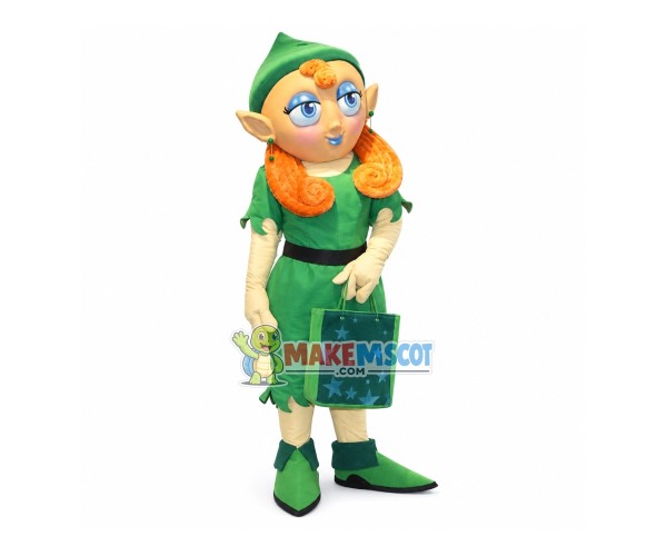 Christmas Female Elf With Blue Eyeshadow Mascot Costume