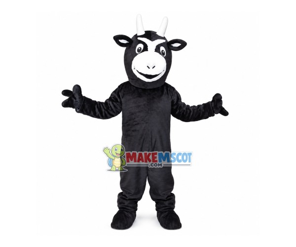Black Cow With Asymmetric Horns Mascot Costume