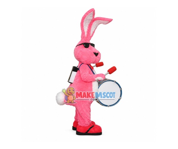 Electronic Drum Player The Pink Rabbit Mascot Costume Electronic Drum Player The Pink Rabbit Mascot Costume