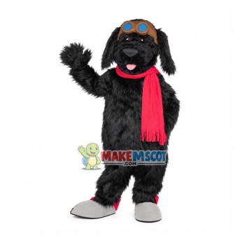 Black Furry Dog Mascot Costume For Ski Facility