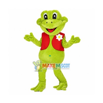 Green Frog In Red Vest Mascot Adult Costume 
