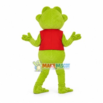 Green Frog In Red Vest Mascot Adult Costume 