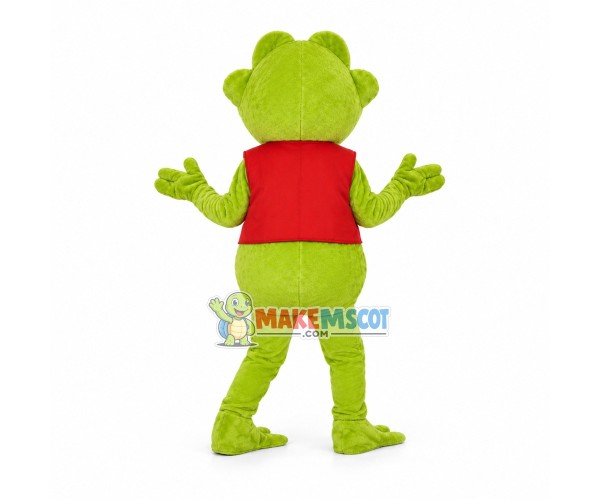 Green Frog In Red Vest Mascot Adult Costume 