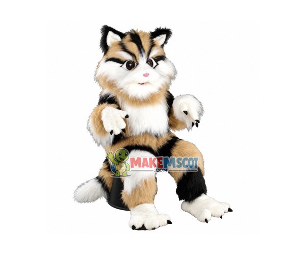 Family Cat Long Fur Mascot Costume 