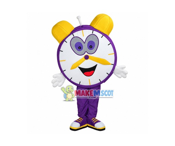 Cartoon Purple Twin Bell Alarm Clock Mascot Adult Costume Cartoon Purple Twin Bell Alarm Clock Mascot Adult Costume